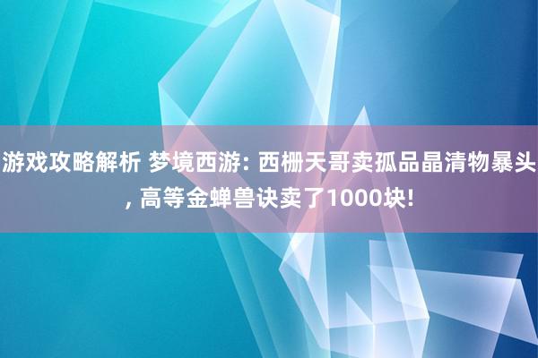 游戏攻略解析 梦境西游: 西栅天哥卖孤品晶清物暴头, 高等金蝉兽诀卖了1000块!