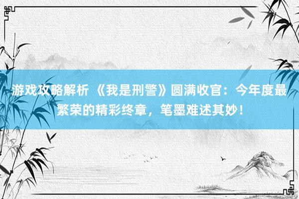 游戏攻略解析 《我是刑警》圆满收官：今年度最繁荣的精彩终章，笔墨难述其妙！